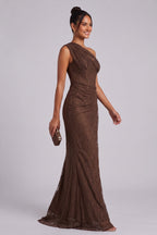 Chocolate Brown Floral Lace Column Gown Flowering Girl