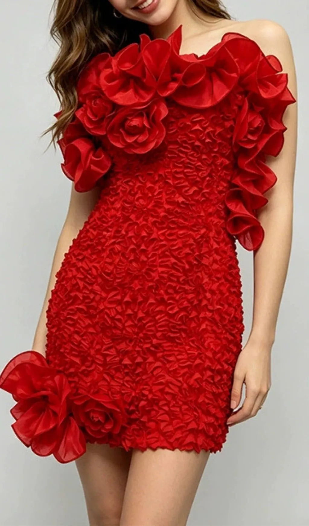 Fyndoric Strapless Flower Mini Dress Flowering Girl
