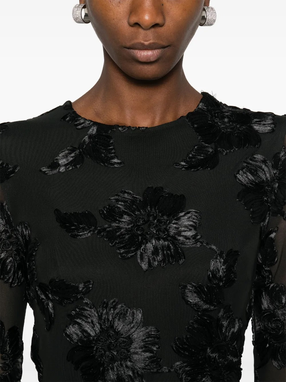 Floral-Embroidered Mesh Mini Dress In Black Flowering Girl