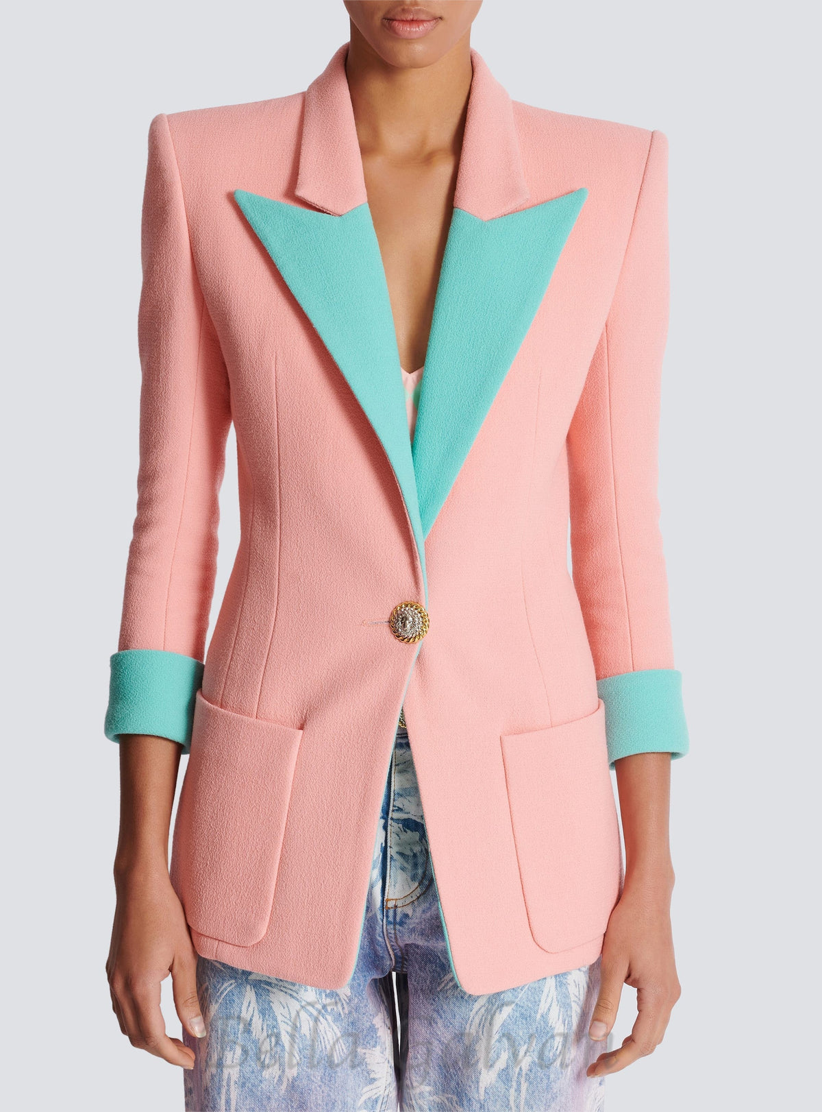 1-button double crepe two-tone jacket Flowering Girl
