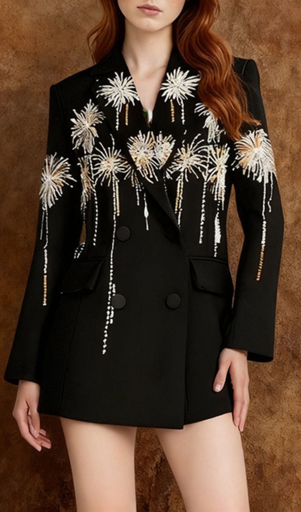 Hibah Black Firework Embroidery Blazer Flowering Girl