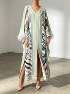 Marlie Printed Long Sleeve Feather Maxi Dress Flowering Girl