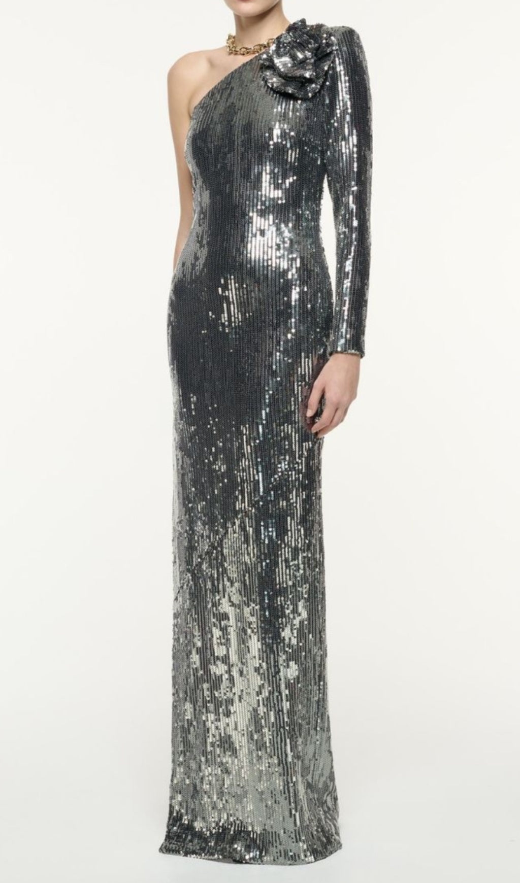Charlot Silver Sequin Flower Maxi Dress Flowering Girl