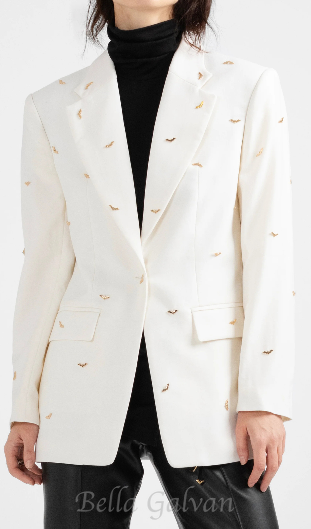 bat-shape embellished blazer in white Flowering Girl