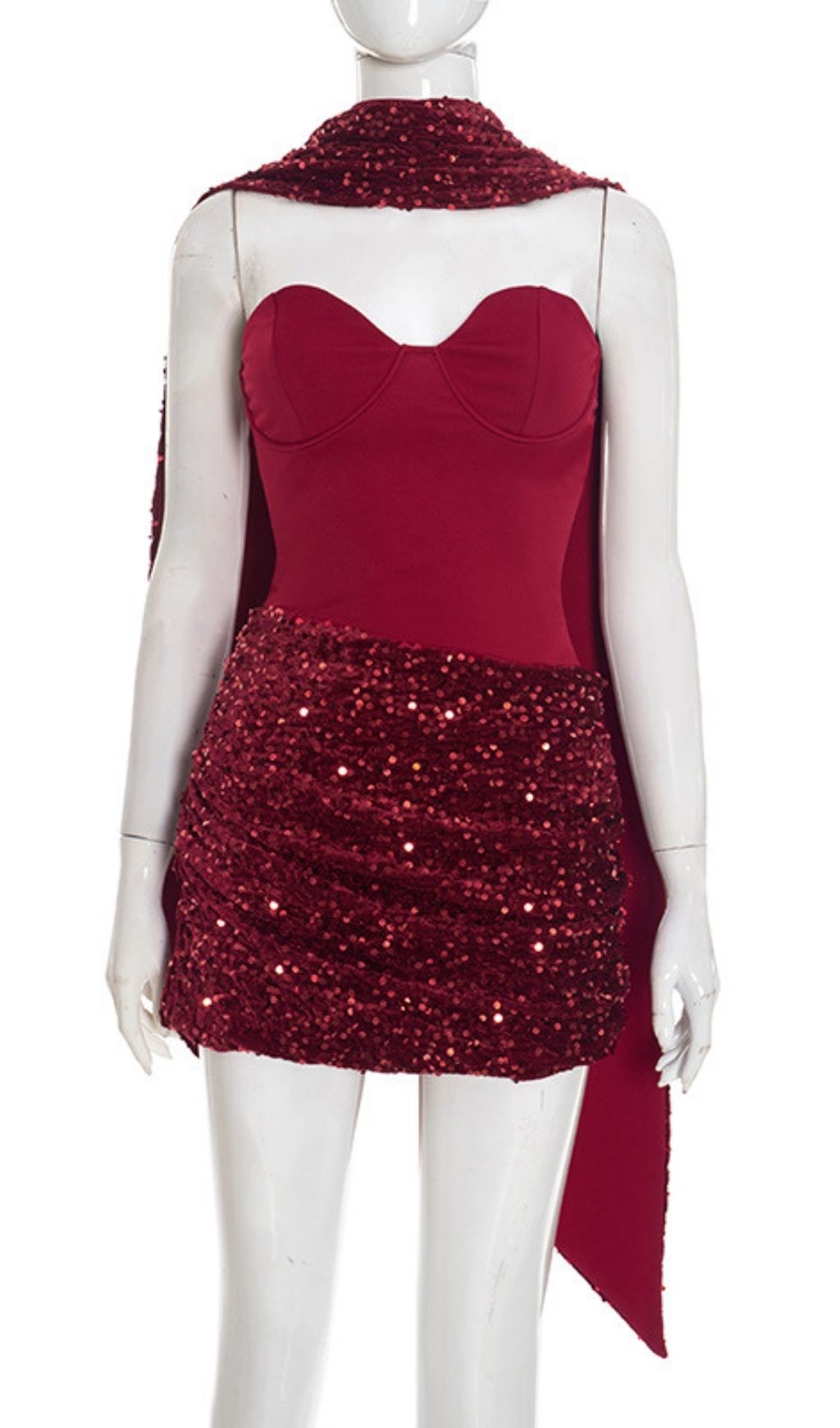 Cevorin Strapless Scarf Sequin Mini Dress Flowering Girl
