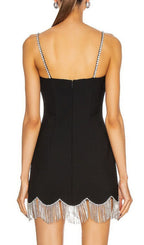 Govind Black Strappy Diamante Tassel Mini Dress Flowering Girl