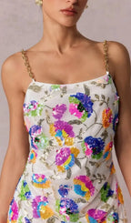 Fanny White Embroidered Sequins Backless Mini Dress Flowering Girl