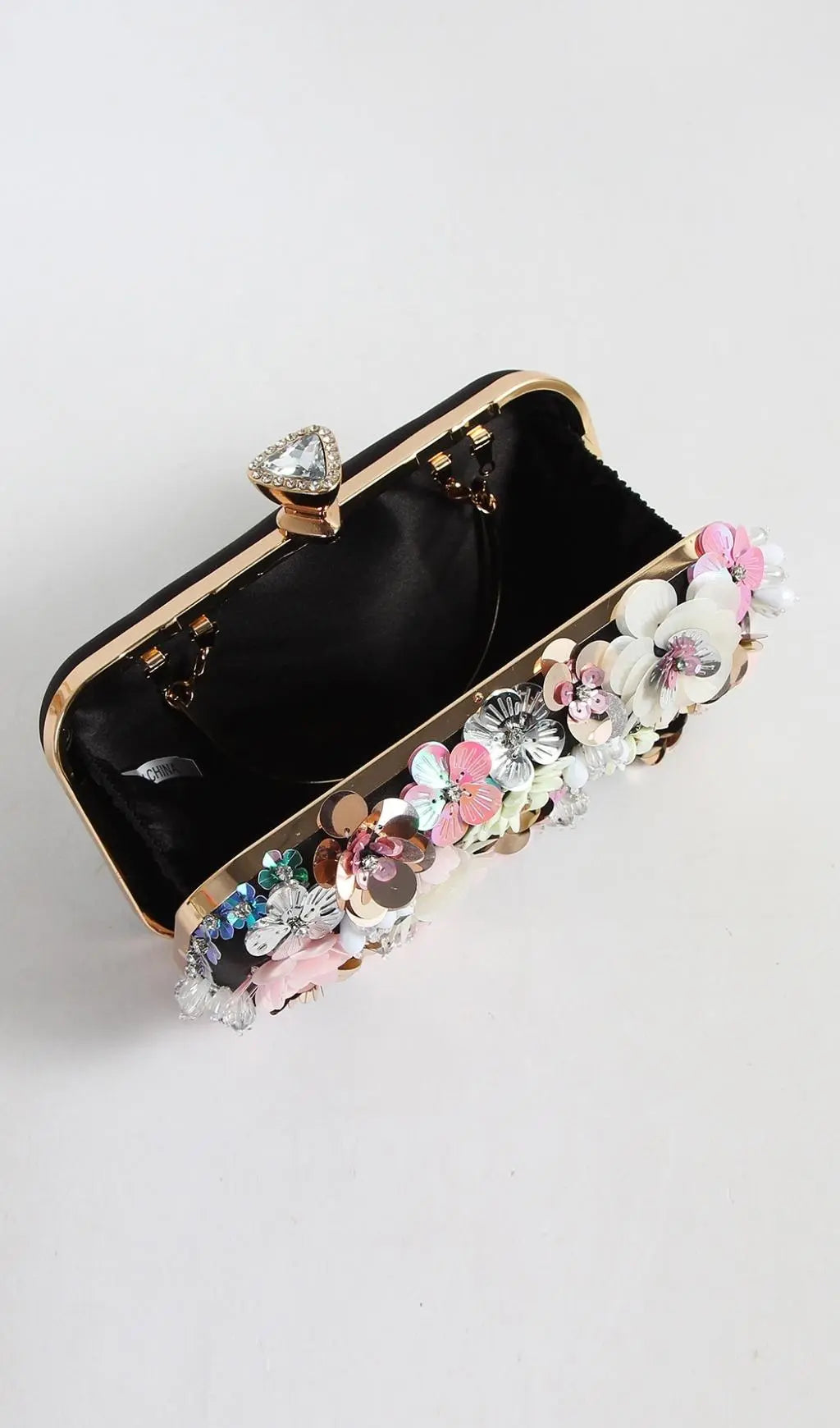 Black Floral Embroidery Clutch Flowering Girl