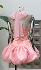 Jerrell Pink Halter Mesh Mini Dress Flowering Girl