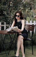 Rhinestone Embellished Sundress In Black Flowering Girl