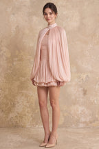 Blush Pink Chiffon Mini Dress with Integrated Cape Flowering Girl