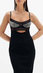 Aideen Black Beading Bandage Midi Dress Flowering Girl