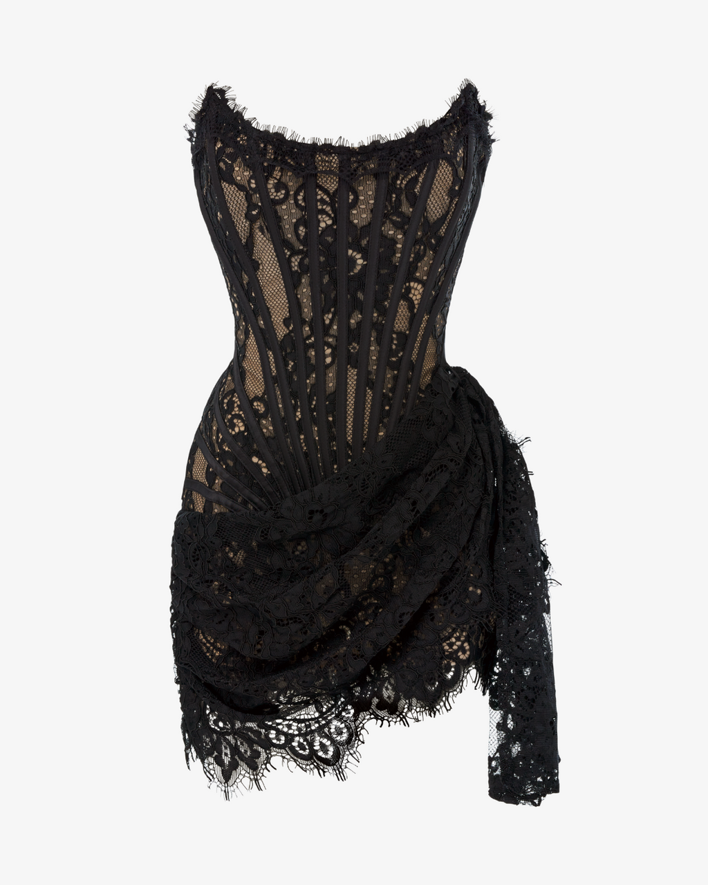 Black Lace Corset Draped Mini Dress Flowering Girl