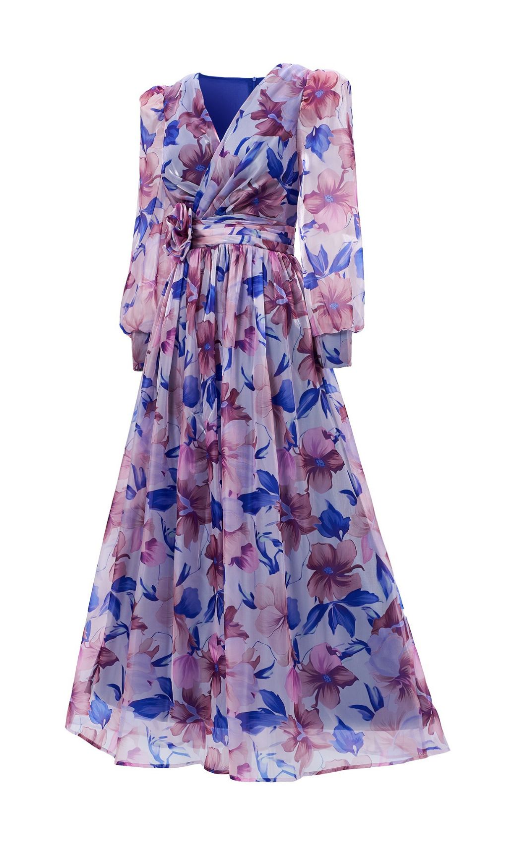 Ferial Blue Floral Printed Long Sleeve Maxi Dress Flowering Girl