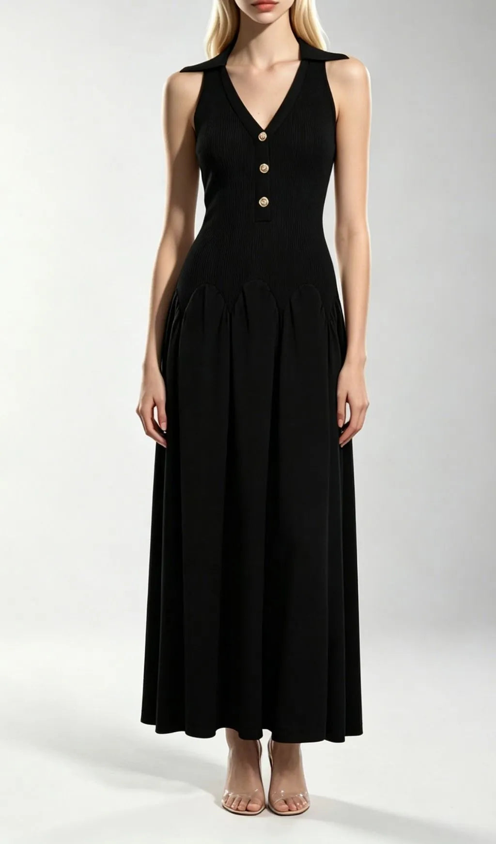 Kimi Black Sleeveless V-neck Knit Maxi Dress Flowering Girl