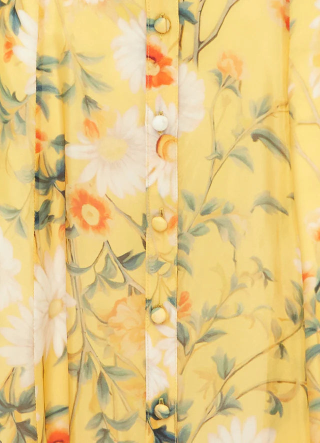 Daisy Print Butterfly Sleeve Midi Dress In Yellow Flowering Girl