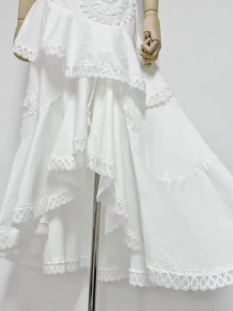Nina Ruffled Strapless Top Floral Embroidered Mermaid Skirt Set - White Flowering Girl