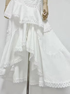Nina Ruffled Strapless Top Floral Embroidered Mermaid Skirt Set - White Flowering Girl