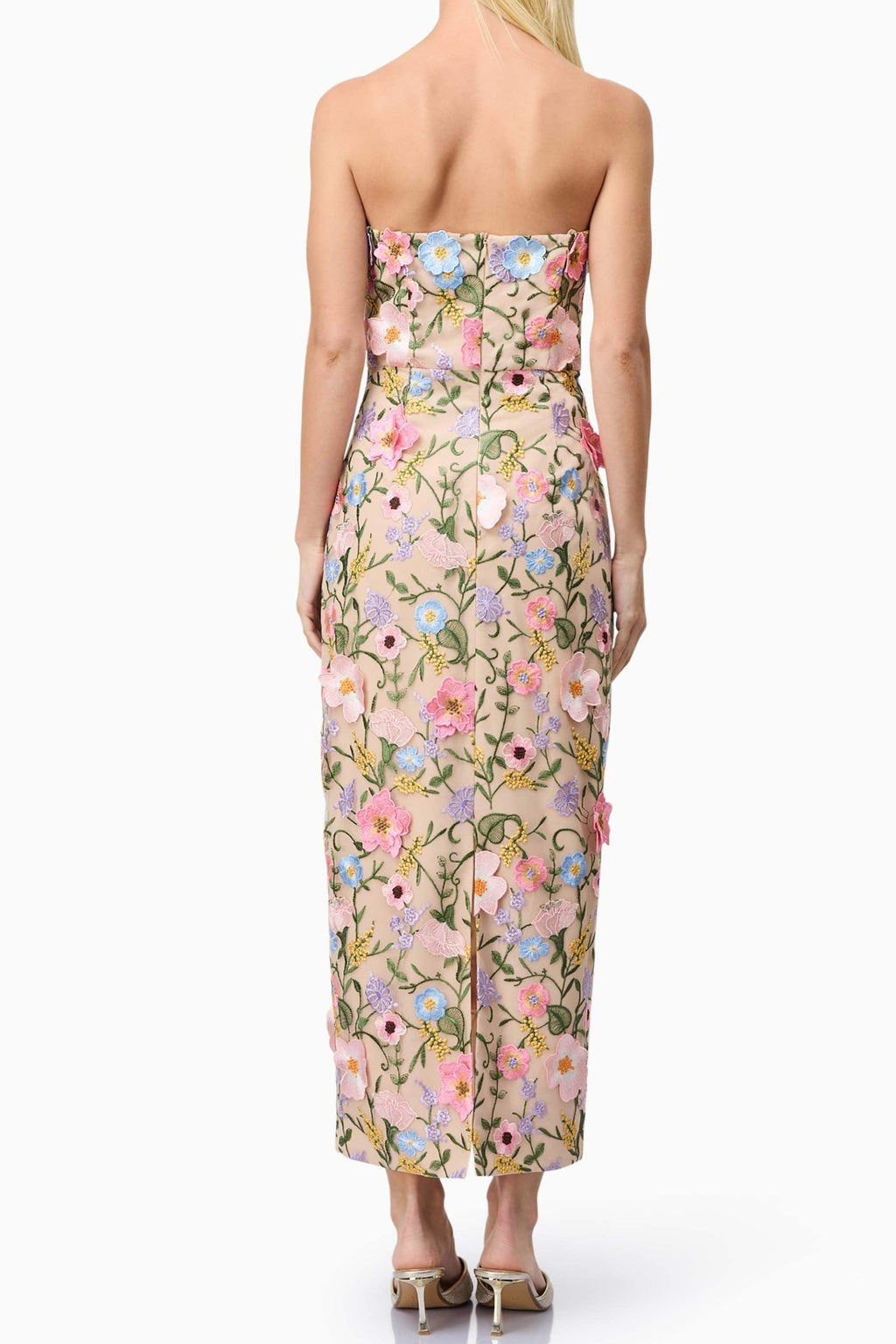 Helena Strapless Midi Dress In Floral Apricot Flowering Girl