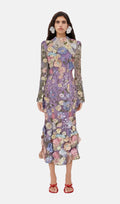 LONG SLEEVE EMBROIDERED MIDI DRESS IN PURPLE Flowering Girl