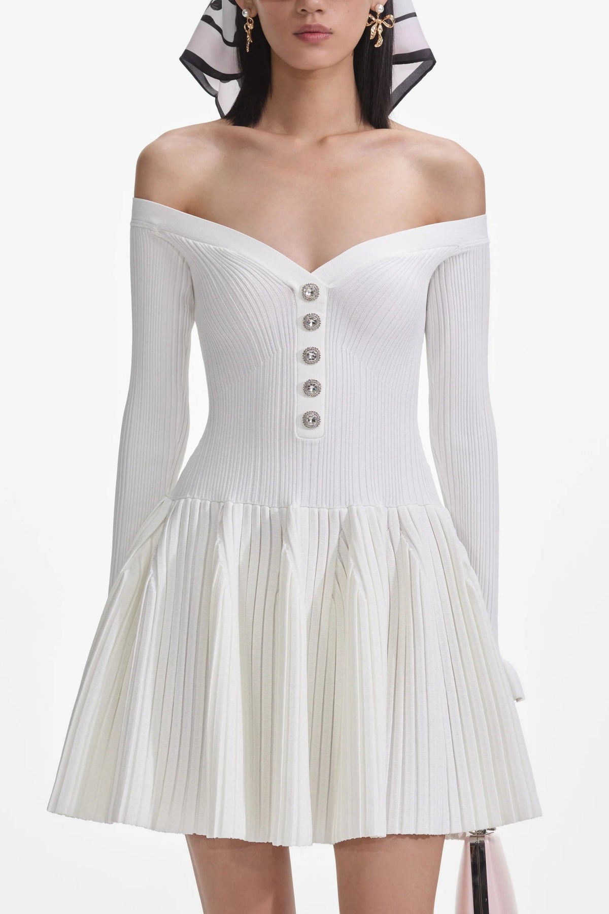 White Ribbed Knit Mini Dress Flowering Girl