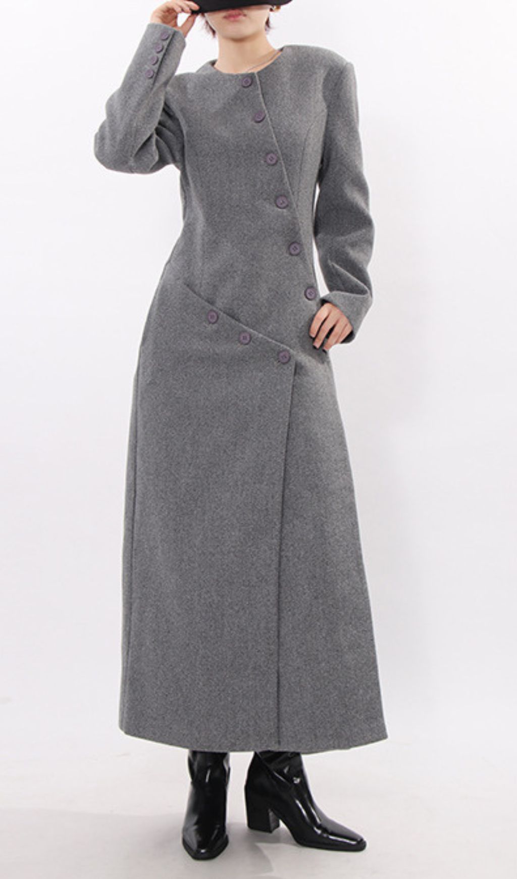 Iekika Grey Button Coat Flowering Girl
