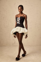 Bérengère color-blocked bowknot polka-dot mini dress Flowering Girl