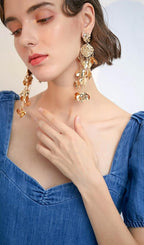 Aisling Gold Tassel Leaf Earrings Flowering Girl