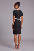 Black Dress with White Contrast Paneling Flowering Girl
