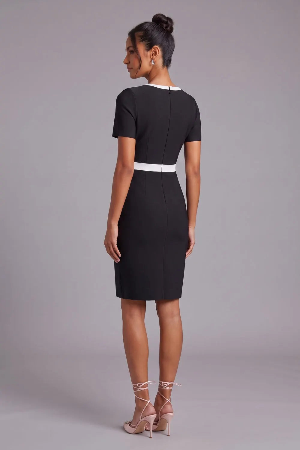 Black Dress with White Contrast Paneling Flowering Girl