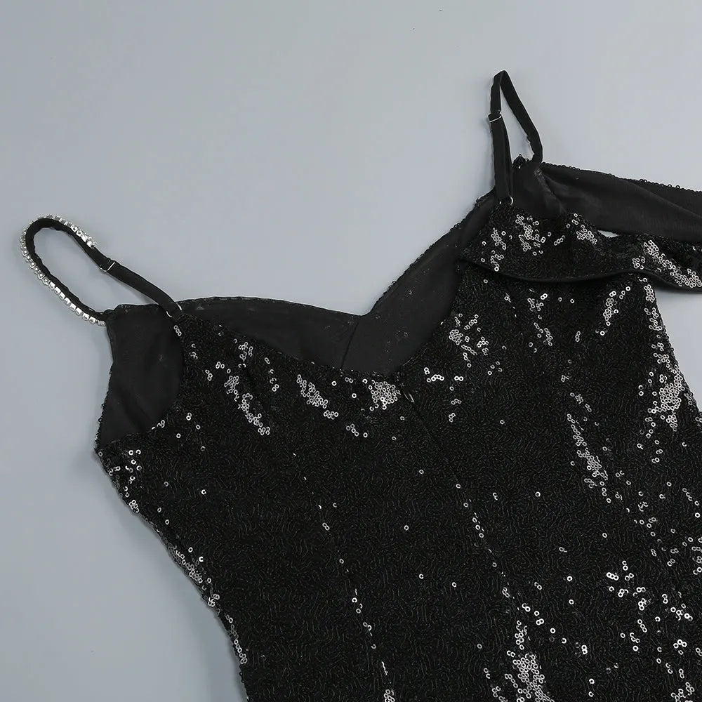 Sequin Strap Maxi Dress In Black Flowering Girl