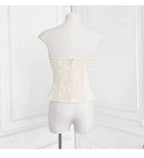 Strapless Ruffle Lace Trim Velvet Jacquard Corset Top Flowering Girl