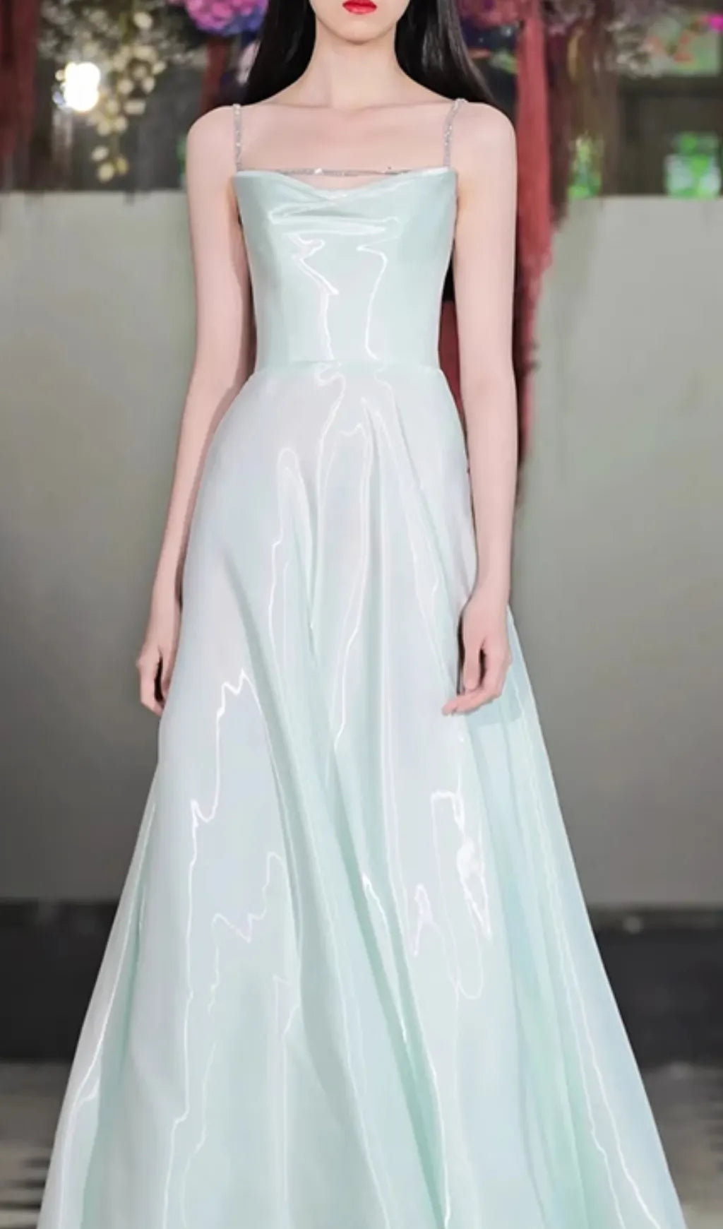 Coleka Aqua Strappy Satin Maxi Dress Flowering Girl