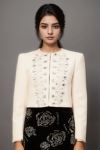 Nerina White Crystal-Embellished Tweed Jacket Flowering Girl