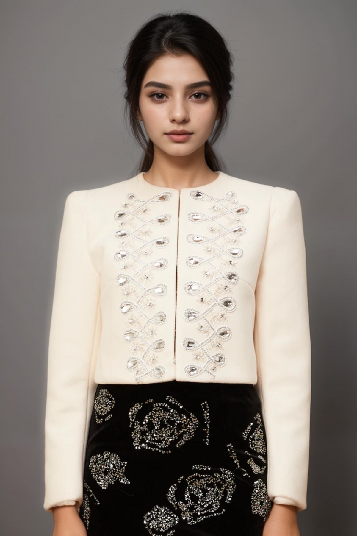 Nerina White Crystal-Embellished Tweed Jacket Flowering Girl
