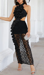 Festus Black Halterneck Cutout Bandage Maxi Dress Flowering Girl