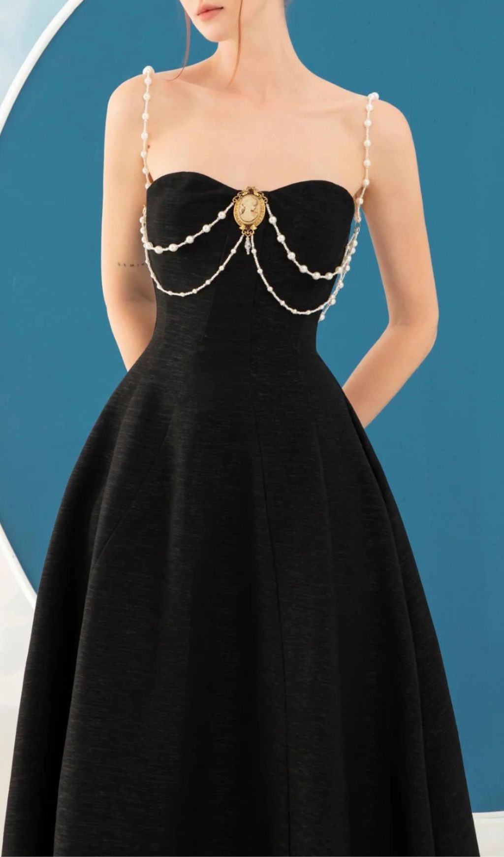 Ilyssa Black Beaded Strappy Midi Dress Flowering Girl