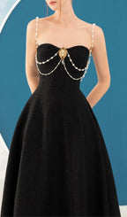 Ilyssa Black Beaded Strappy Midi Dress Flowering Girl