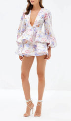 Engla Lantern Sleeve Printed Mini Dress Flowering Girl