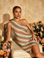 One Shoulder Knitted Mini Dress Flowering Girl