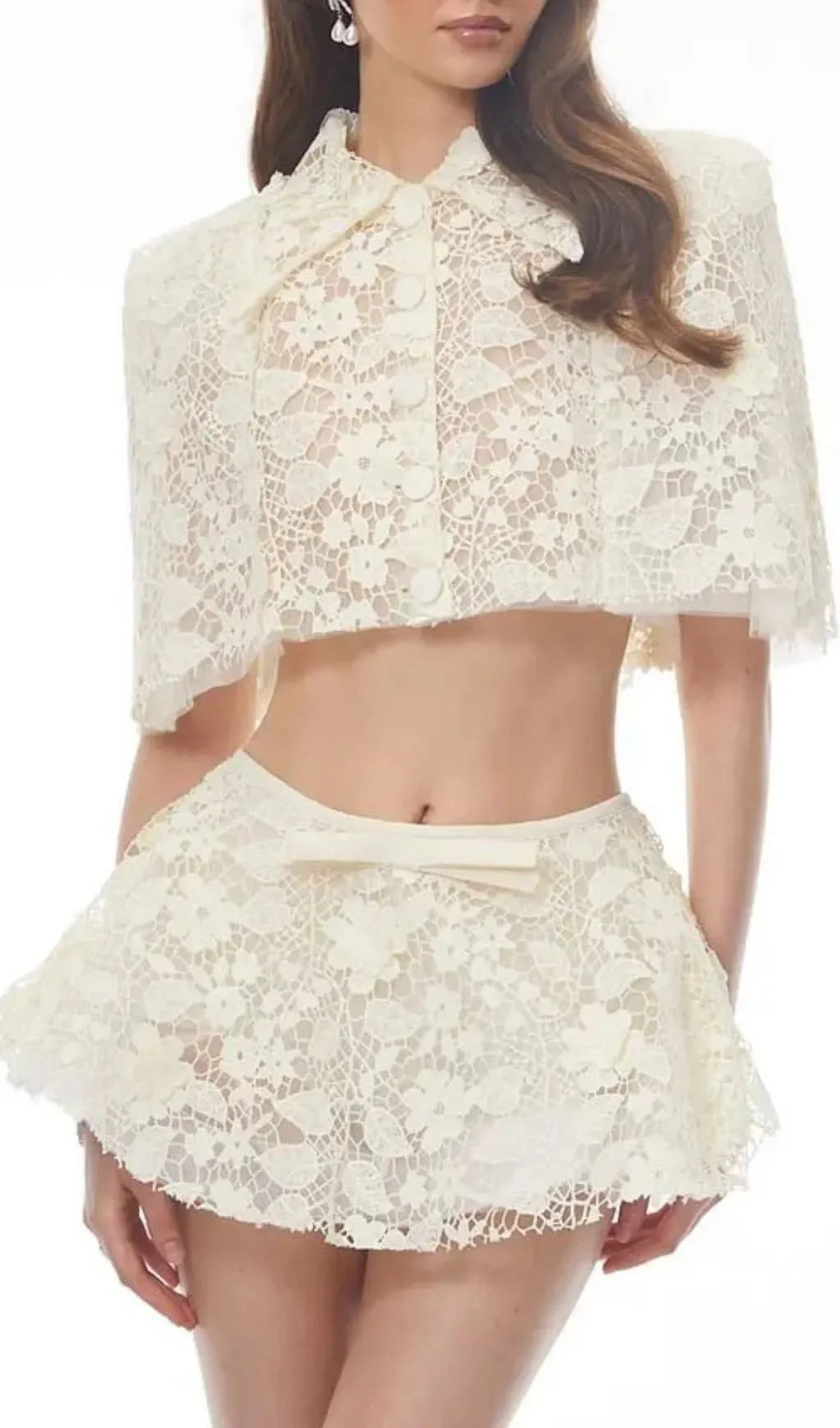 Gerhard Cream Floral Embroidered Cape & Skirt Set Flowering Girl
