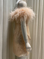 Priscilla Sequin Feather Crystal-Strap Mini Dress In Pink Flowering Girl