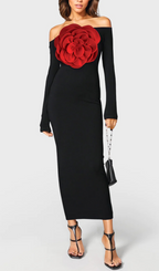 OFF SHOULDERS MAXI DRESS WITH ROSE Flowering Girl