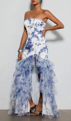 Decoherix Strapless Floral Split Maxi Dress Flowering Girl