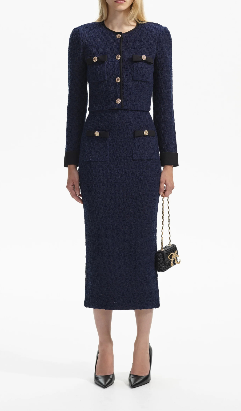 NAVY WEAVE CROPPED CARDIGAN Flowering Girl