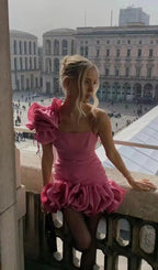 Bari Pink Ruffle Detail Mini Dress Flowering Girl