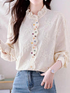 Xaviera Classic Ruffle Collar Hollowed Embroidered Top Flowering Girl