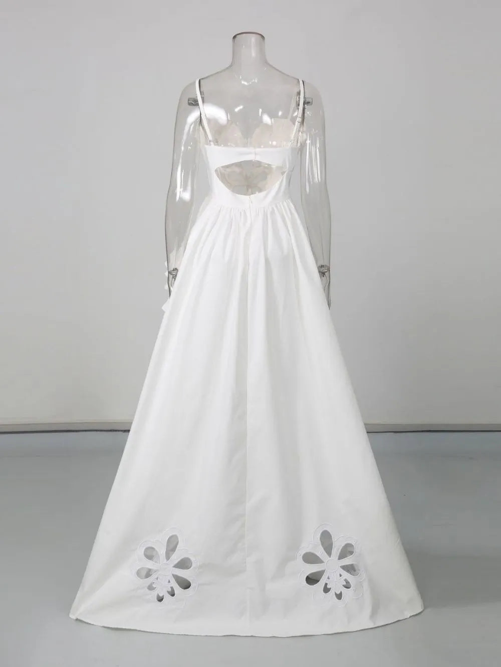 Matuxa White Spaghetti Hollowed-Out Maxi Dress Flowering Girl