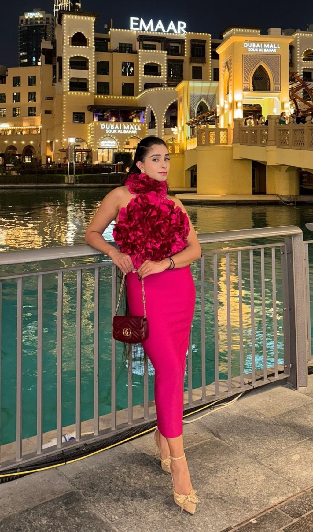Halter Floral Midi Dress Hot Pink Flowering Girl
