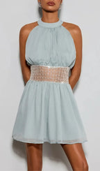 Devri Halterneck Sequin Pearl Mini Dress Flowering Girl
